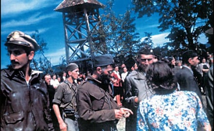 капетан Ник Лалић, поручник Никола Марковић, генерал Драгољуб Михаиловић и пуковник Роберт Макдауел у Прањанима 6. септембра 1944.