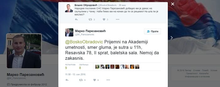 Parezanović: Ko još veruje lažovu Obradoviću 2 Tviter
