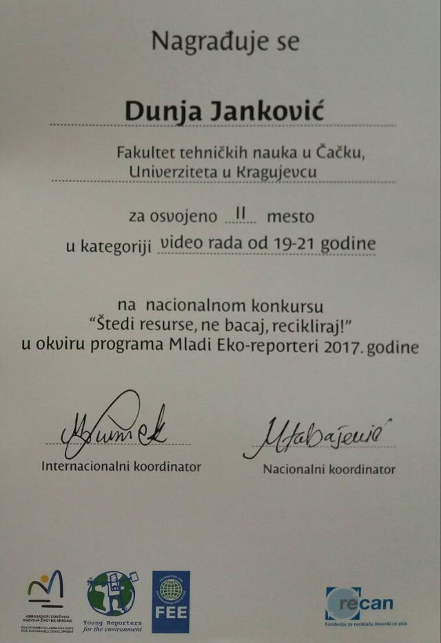 Studentkinja FTN u društvu najboljih eko-reportera u Srbiji 2 FTN1