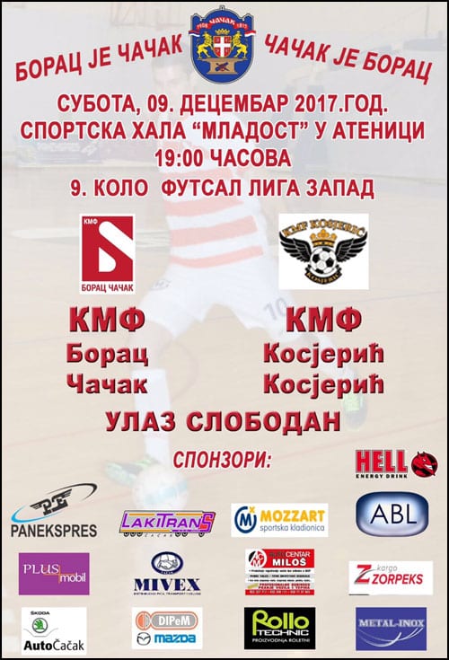 U subotu KMF Borac dočekuje KMF Kosjerić 1 KMF-Kosjerić