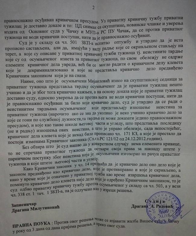 Tanasković: Još jedna laž Parezanovića 3 Presuda2