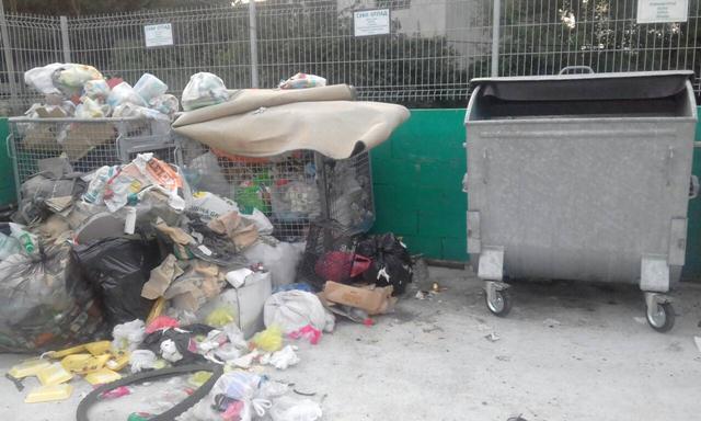 Kontejneri prazni a smeće oko njih 1 smece1
