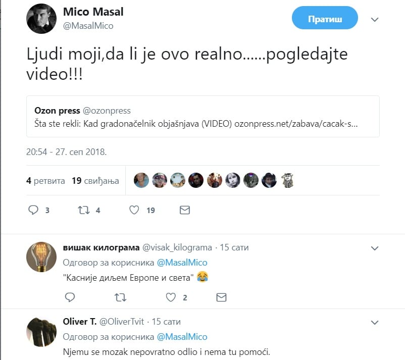 Gradonačelnik Čačka hit na društvenim mrežama 6 twiter milun4