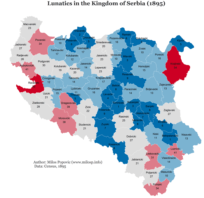 Mapa iz 1895. godine: Najviše "ludaka" u okrugu bilo u Dragačevu i Ivanjici 1 1895. godina
