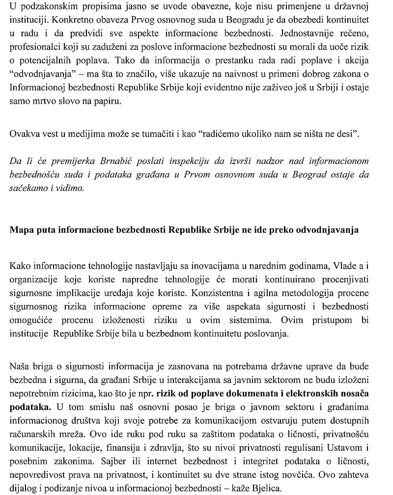 Reagovanje na prestanak rada Prvog osnovnog suda 4 server 2