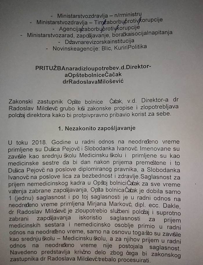 Nove nezakonitosti u radu direktora Opšte bolnice 3 pismo