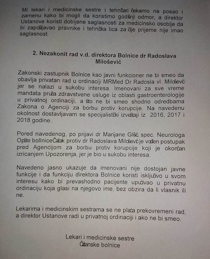 Nove nezakonitosti u radu direktora Opšte bolnice 4 pismo1