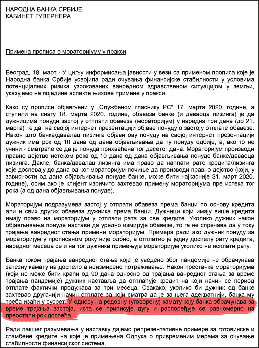 moratorijum u praksi