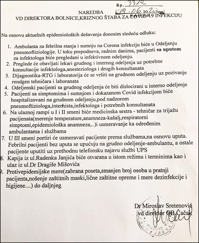 naredba bolnica