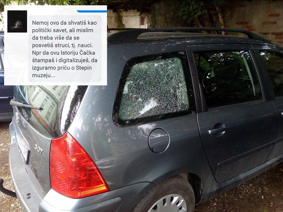 Razbijen prozor na automobilu administratora FB stranice Istorija Čačka 1 pretnja2