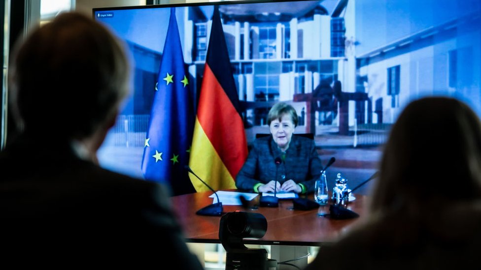 Nemačka kancelarka Angela Merkel na video konferenciji