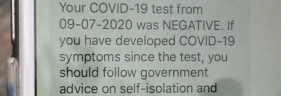 Korona virus: Može li nedeljno testiranje pljuvačke da okonča pandemiju 7 Poruka u kojoj piše da je test na Kovid-19 negativan