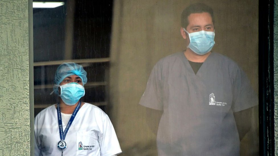 Hospital workers in Ecuador