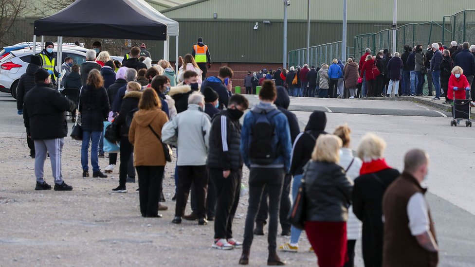 Queues outside a Liverpool testing site