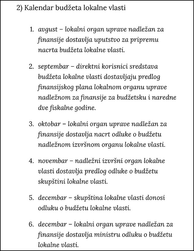 kalendar budzeta lokalne vlasti