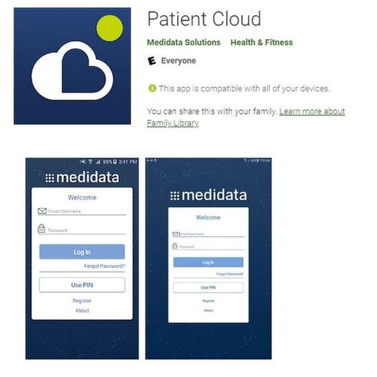 Image shows Patient Cloud app