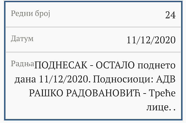 podnesak advokat Radovanovic