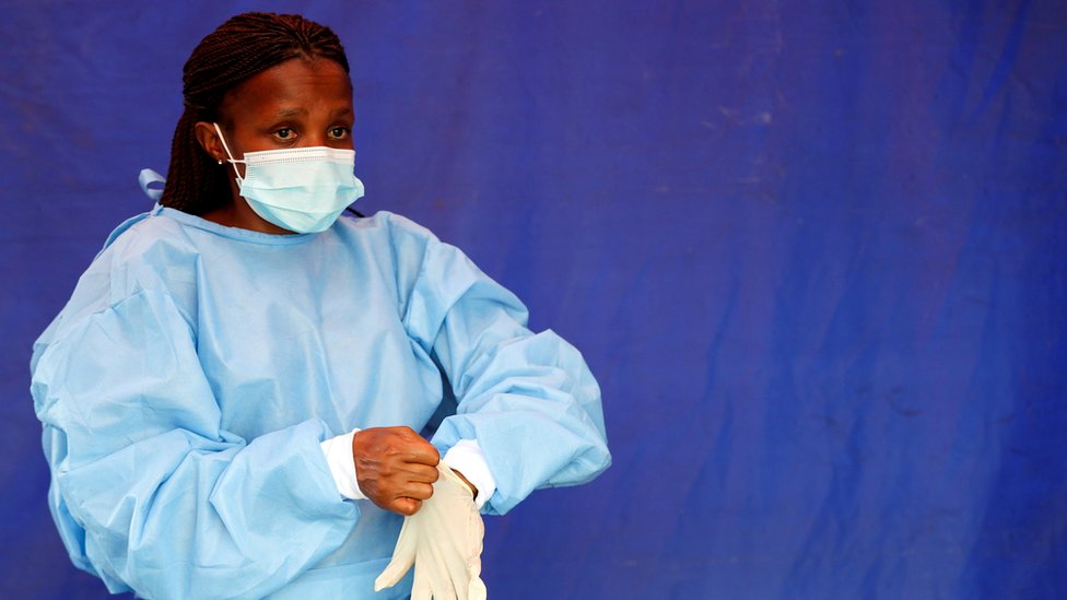 A health worker in protective clothing in South Africa