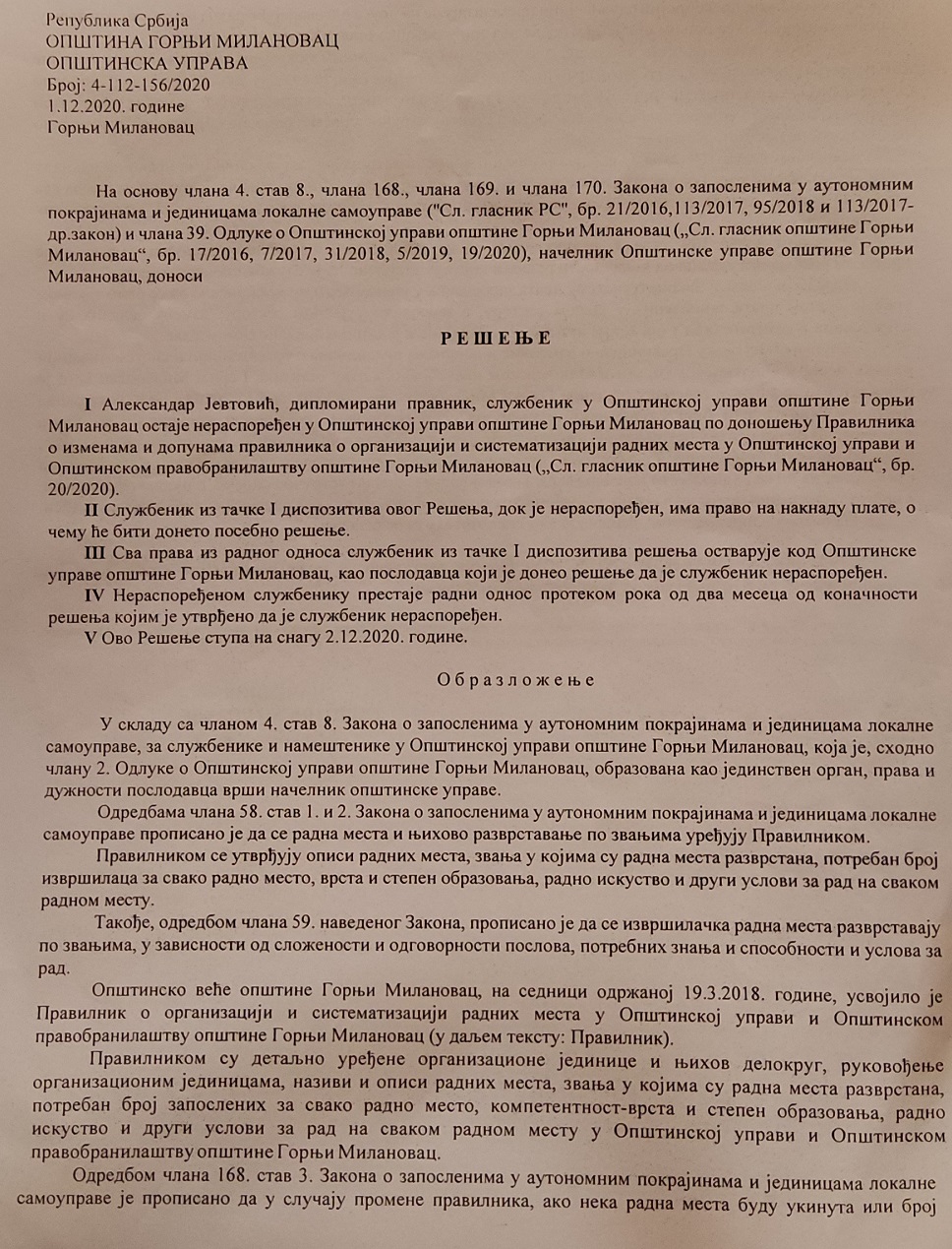 Smenjeni direktor ne može ni na staro radno mesto 9 resenje gm