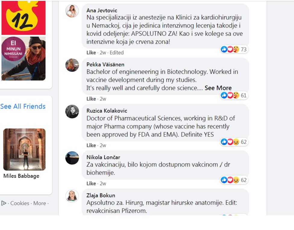 Korona virus, vakcinacija i društvene mreže: Kako se objava pretvorila u anketu o stavovima stručnjaka 3 fb