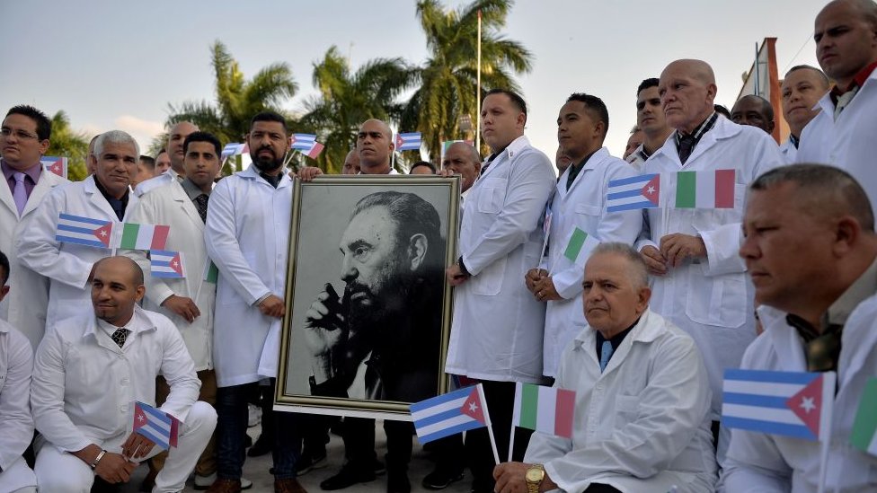 Cuban doctors before leaving for Italy in 2020