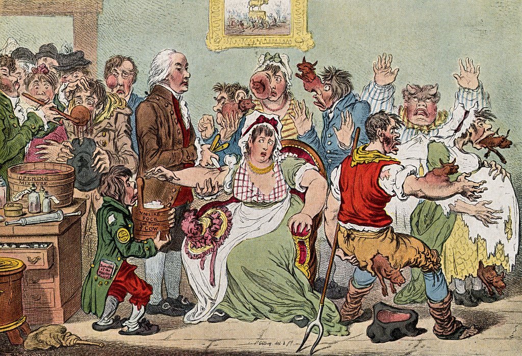 Korona virus i vakcina: Kako su antivakcinaši vršili uticaj na svet kroz istoriju 11 Cartoon of people sprouting cows from their arms and heads, someone who has grown horns out of their head and people queuing to drink a potion