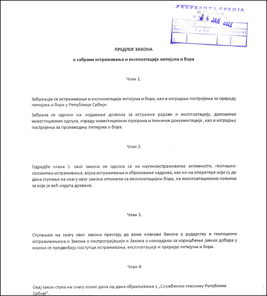 Predlog zakona protiv litijuma i bora seos