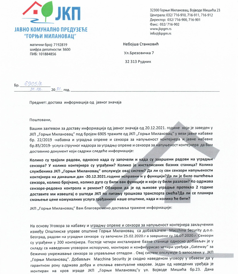 Odgovor na zahtev 1