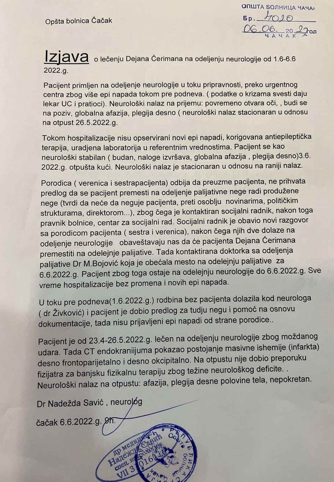 Ko je kome pretio u bolnici? 2 dr savic