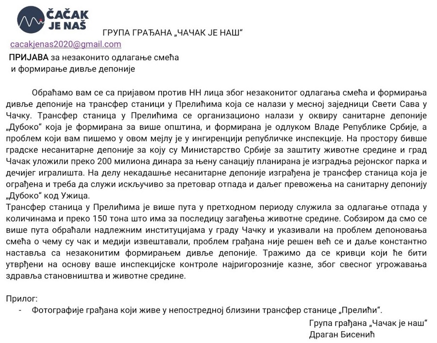 Inspekcija reagovala i naložila hitno uklanjanje otpada sa deponije u Prelićima 2 dopis 1