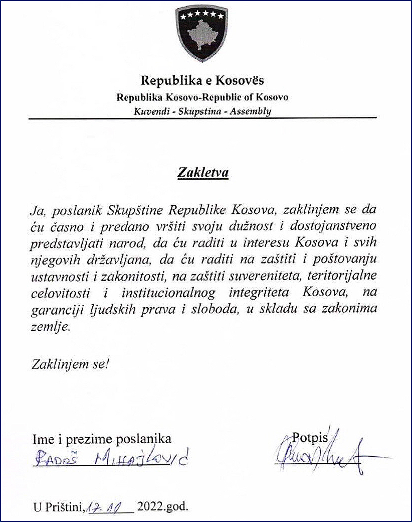 zakletva poslanika Kosova