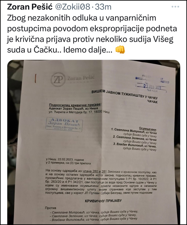 advokat krivicna prijava