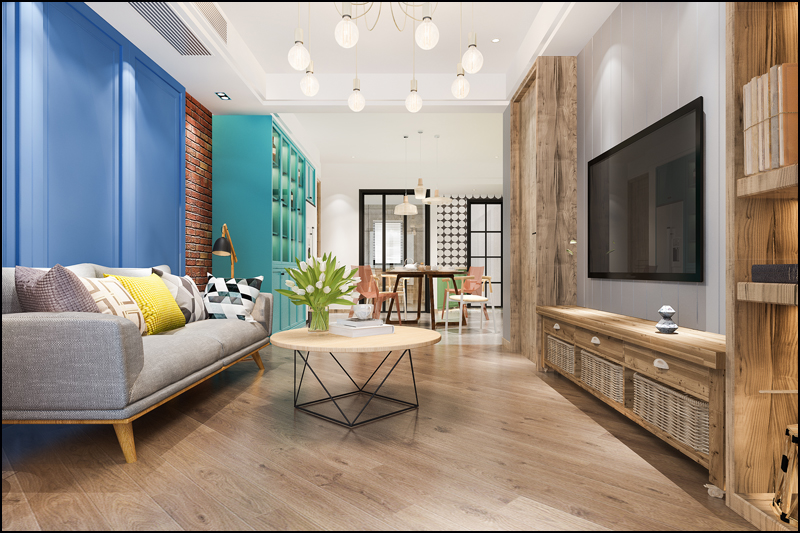 3d rendering modern dining room living room with luxury decor green sofa