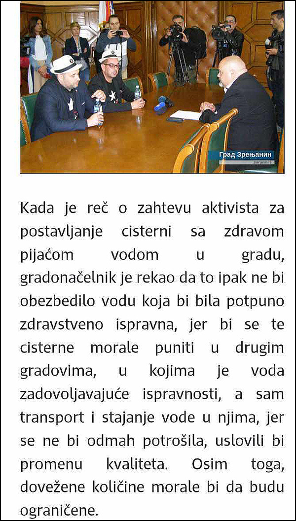 Zahtevamo hitan inspekcijski nadzor vode koja se nalazi u cisternama 1 izjave gradonacelnika pre 4 godine