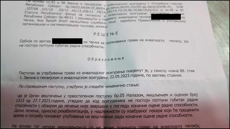 penzija resenje
