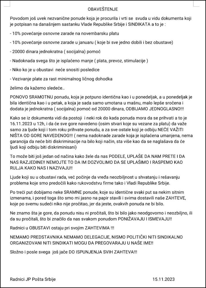radnici u obustavi