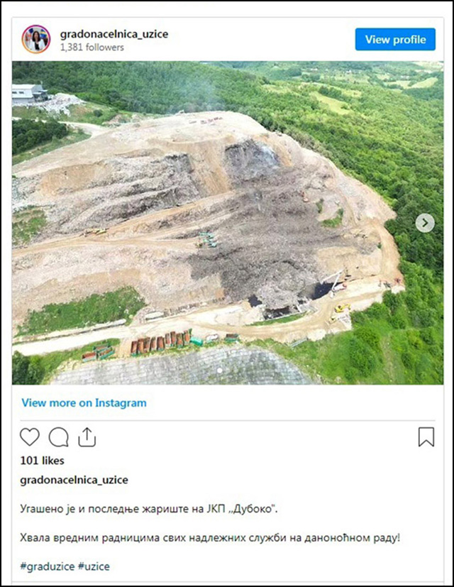 Gradonačelnica Užica: Ugašen požar na deponiji Duboko 3 Obavestenje gradonacelnice