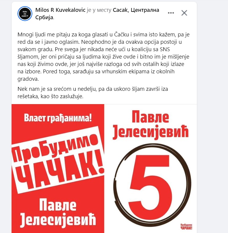 Kuvekalović o lokalnim izborima: Da šljam završi iza rešetaka 2 milos