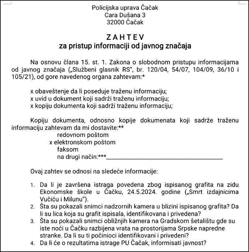pitanja policiji za grafit