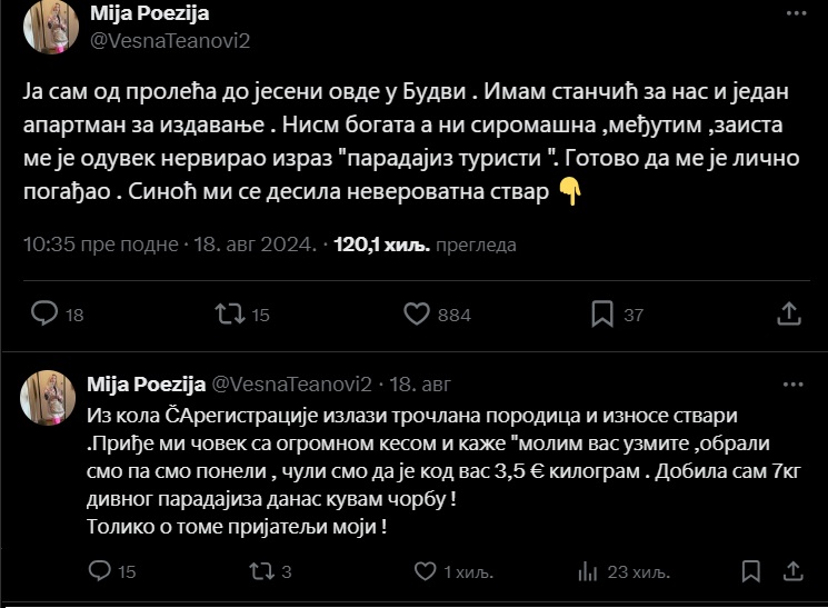Izdala u Budvi stan porodici iz Čačka, a njihov gest podelila je javno 1 paradajz