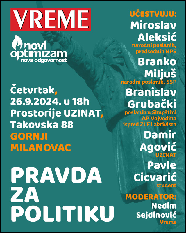 Tribina nedeljnika VREME "Pravda za politiku" u Gornjem Milanovcu 2 Pravda za politiku 640