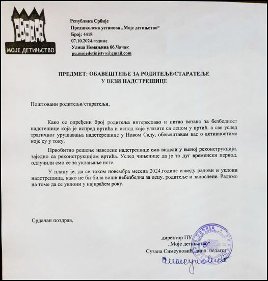 dopis vrtic