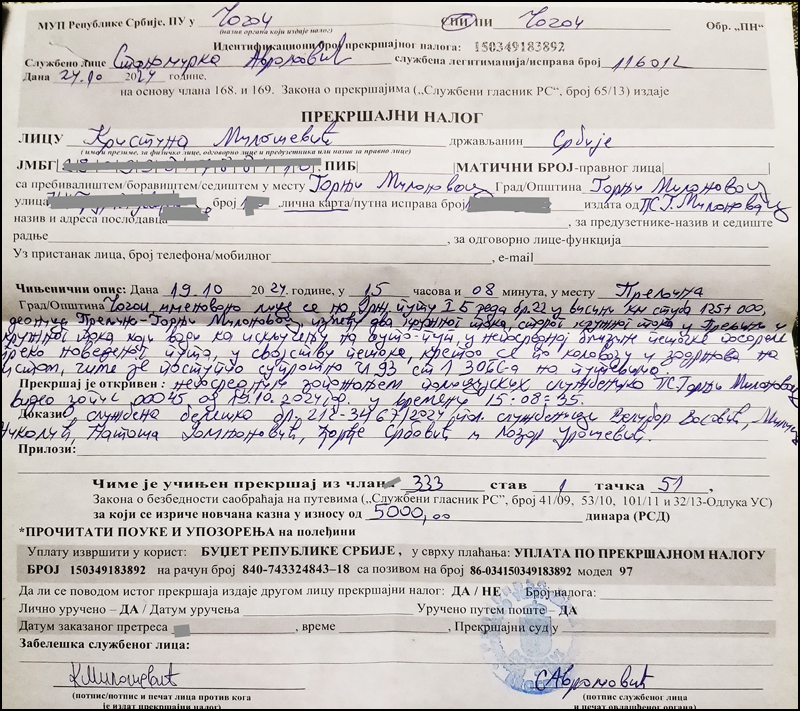 Kažnjavanje zbog pobune protiv rasprodaje Srbije 1 prekrsajna kazna Kristina