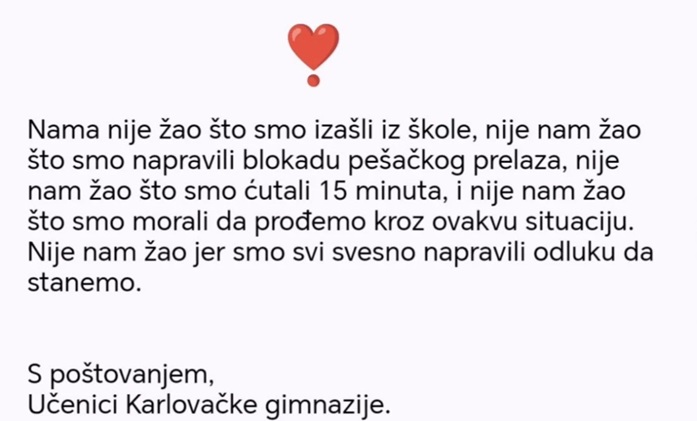 Hrabri učenici Karlovačke gimnazije: Nije nam žao, svesno smo doneli odluku da stanemo 2 ucenici