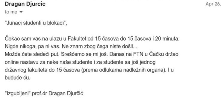 Profesor FTN pretio studentima: Srešćemo se mi još 2 profa