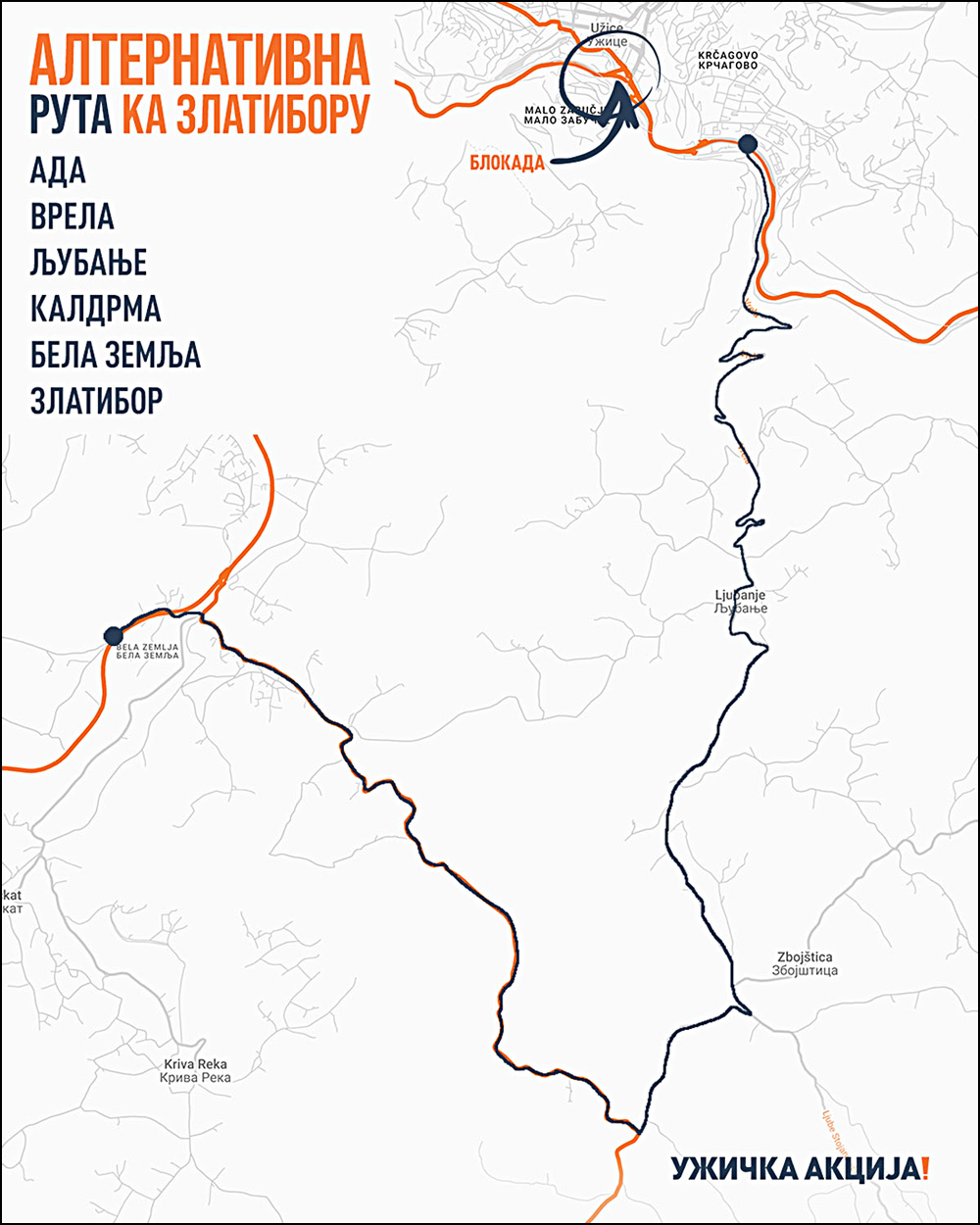 Mapa alternativnog puta ka Zlatibou