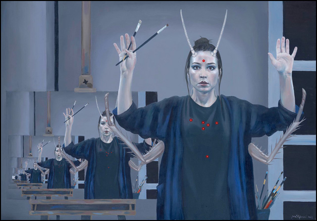 Izložba trećeg Bijenala fantastike u Modernoj galeriji Valjevo 8 Jana Stojakovic Rekapitulacija Ulje na platnu 100x70cm 2022god