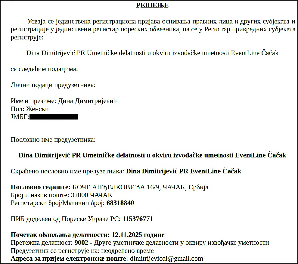 Resenje o upisu u APR