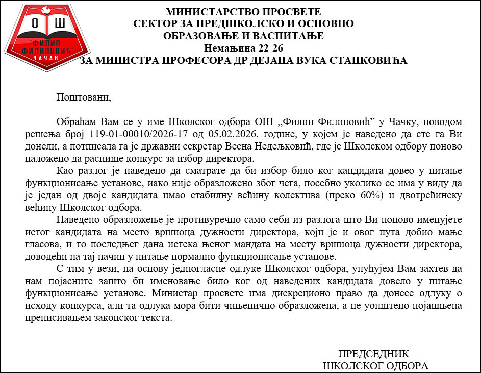 dopis SO ministru