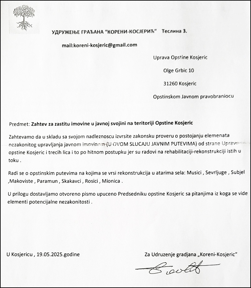 Vlast i dalje ćuti o sumnjivom trošenju para u kampanji naprednjaka u Kosjeriću 7 Dopis Pravobranilastvu u Kosjericu